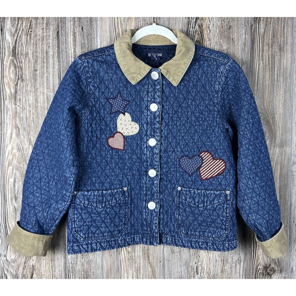 Baccini Quilted Soft Denim Jacket SMALL Americana Themed Hearts & Stars‎